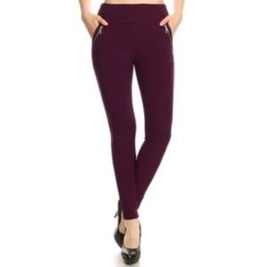 Burgundy Stretch Pants with Pockets